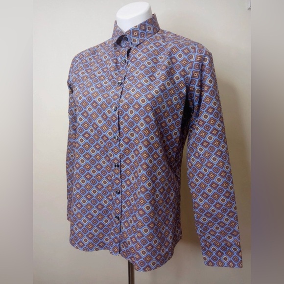 Lands’ End No Iron Supima Button-Up Shirt Women’s Size 8 Geometric Print - Picture 2 of 10